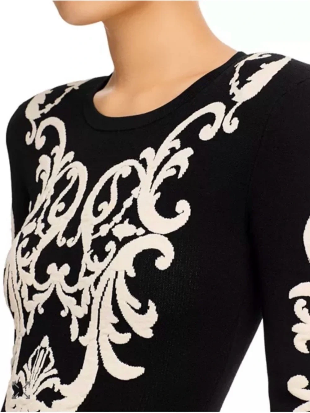 L'AGENCE Black Dress with Cream Baroque Motif, size M - Picture 5 of 11